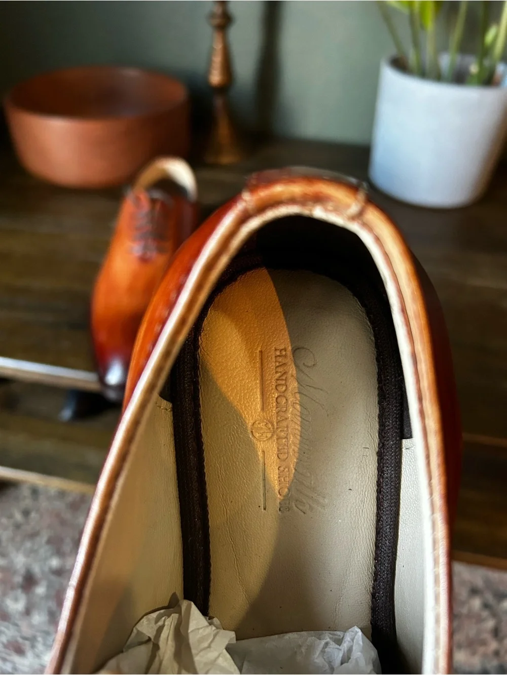 Hand-Patina Leather Whole Cut Oxford Dress Shoes - Cognac